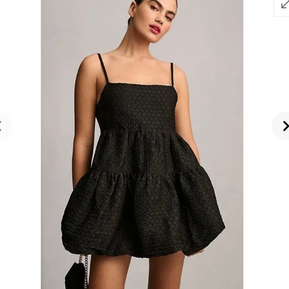 Anthropologie X AURETA Square-Neck Bubble-Hem Mini Dress Size XL Black